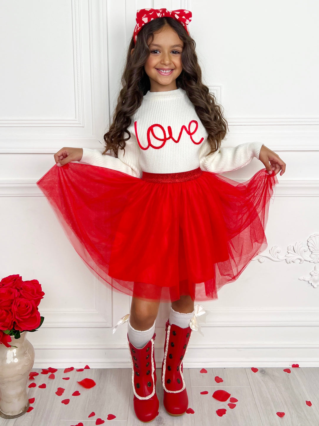 Embroidered "Love" Sweater and Tutu Skirt Set