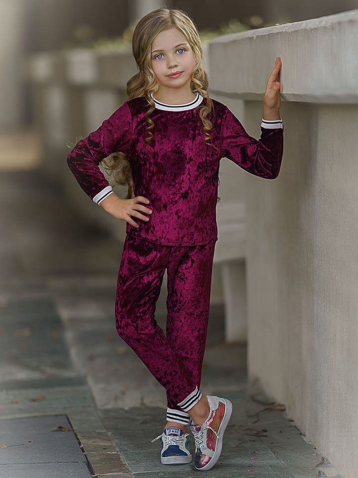 Cute Winter Sets | Girls Crushed Velvet Jogger Loungewear Set