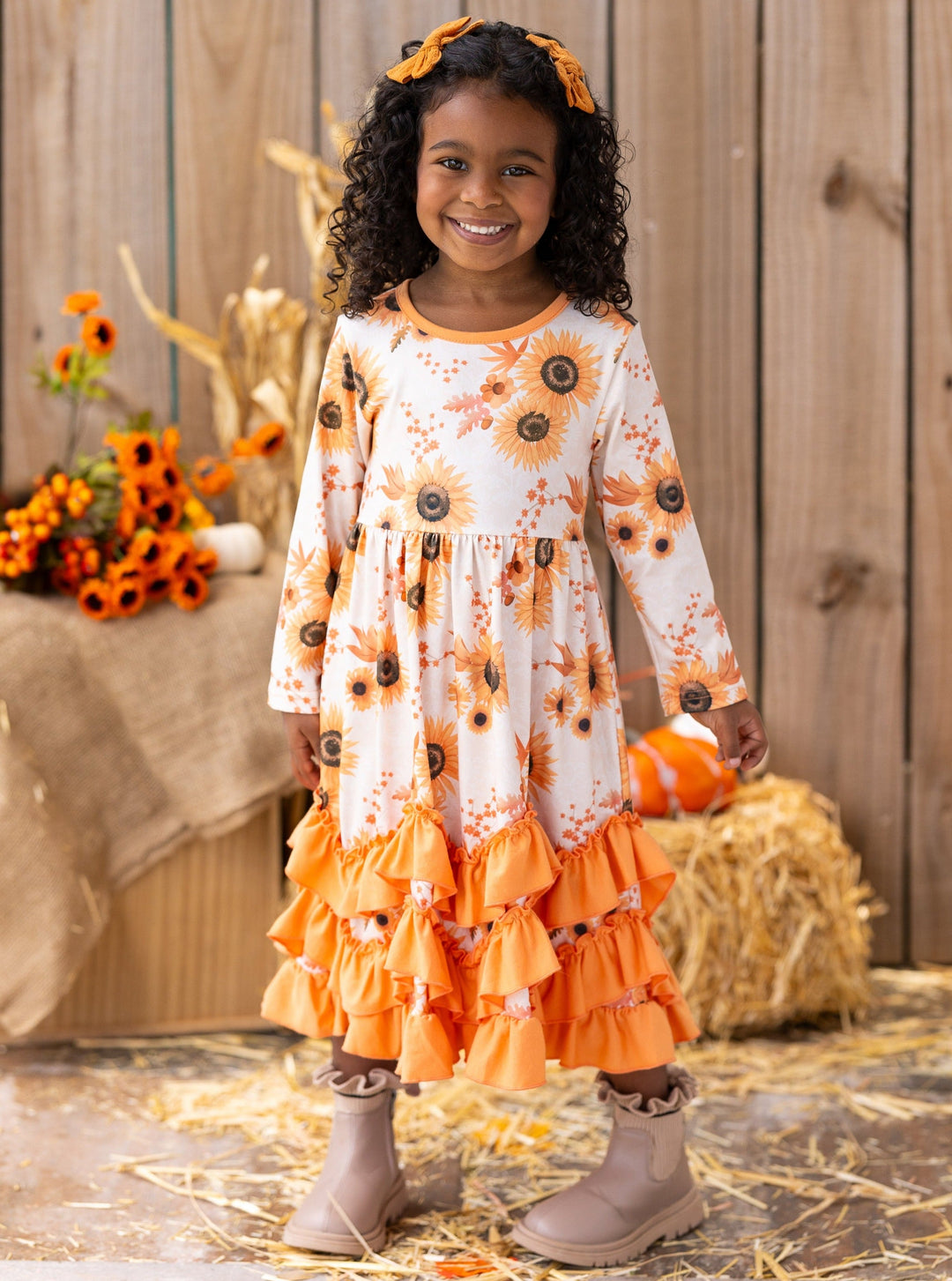 Little Girls Cute Fall Floral Tiered Ruffle Dress - Mia Belle Girls