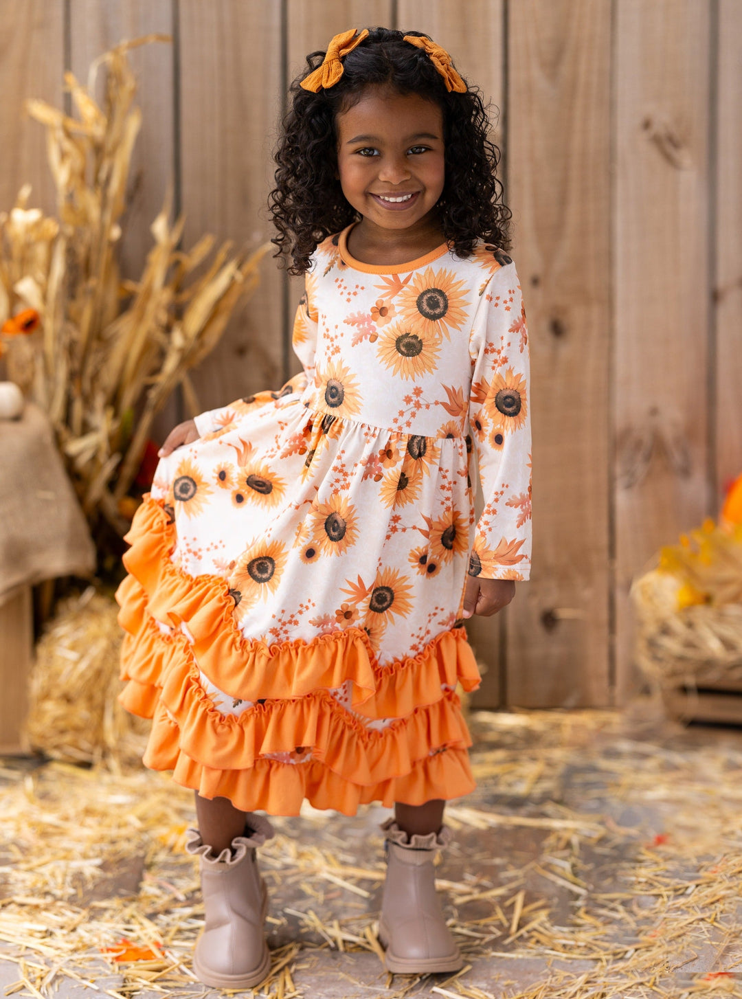 Little Girls Cute Fall Floral Tiered Ruffle Dress - Mia Belle Girls