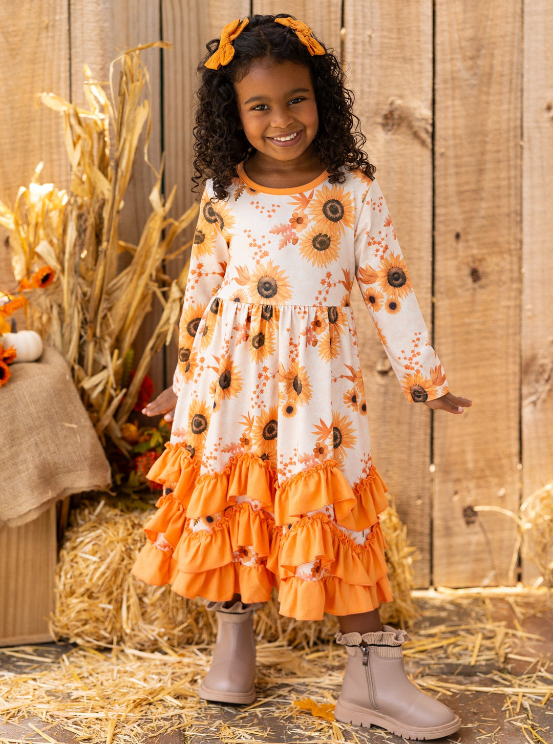 Little Girls Cute Fall Floral Tiered Ruffle Dress - Mia Belle Girls