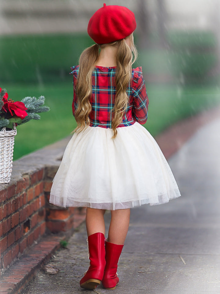 Girls Long Sleeved Tartan Plaid Ruffled Tutu Dress - Mia Belle Girls