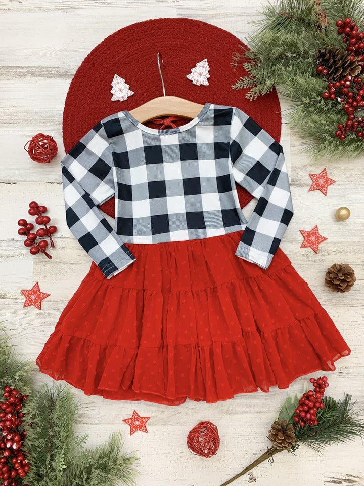 Cute Winter Dresses | Girls Plaid Swiss Dot Holiday Tutu Dress