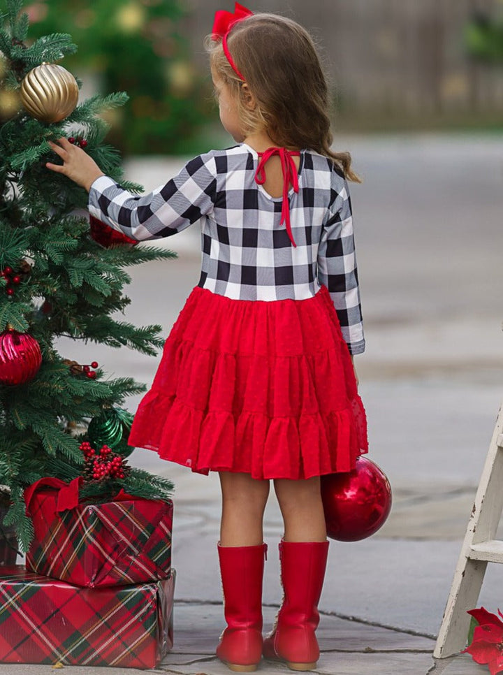 Cute Winter Dresses | Girls Plaid Swiss Dot Holiday Tutu Dress