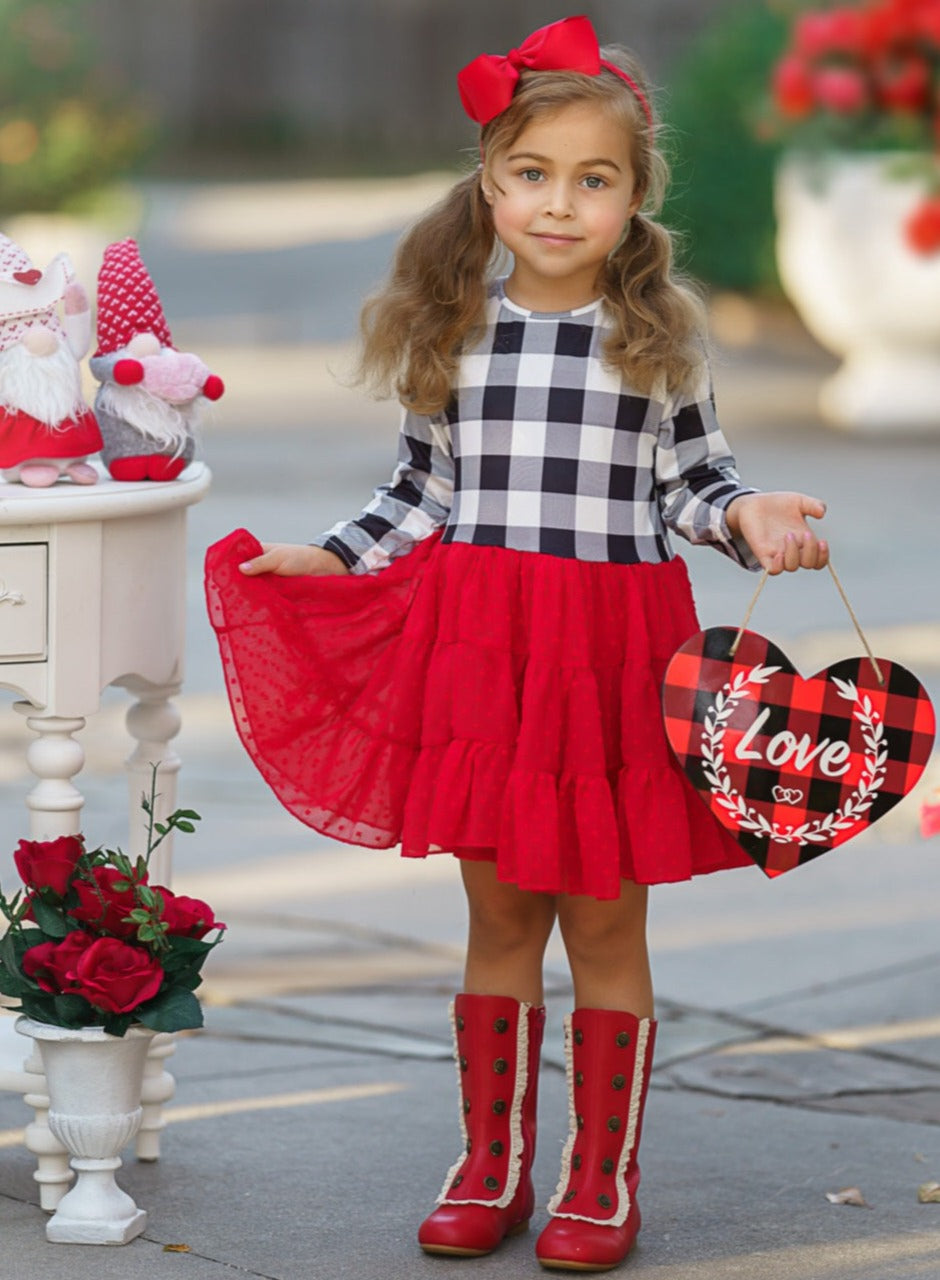 Cute Winter Dresses | Girls Plaid Swiss Dot Holiday Tutu Dress