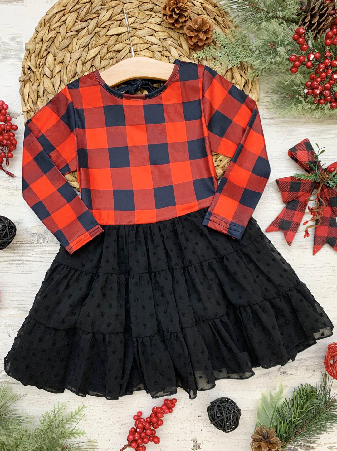 Cute Winter Dresses | Girls Plaid Swiss Dot Holiday Tutu Dress