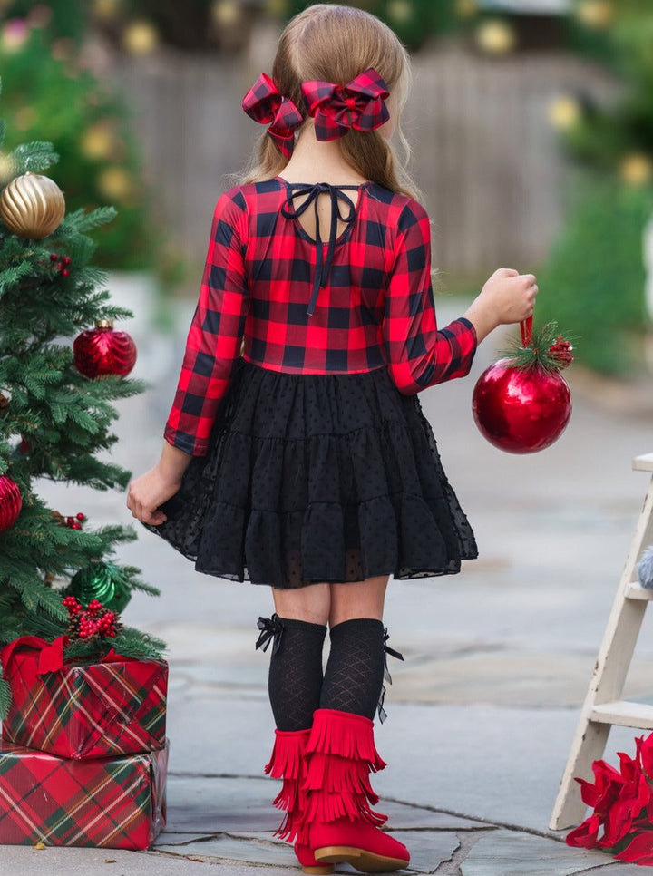 Cute Winter Dresses | Girls Plaid Swiss Dot Holiday Tutu Dress