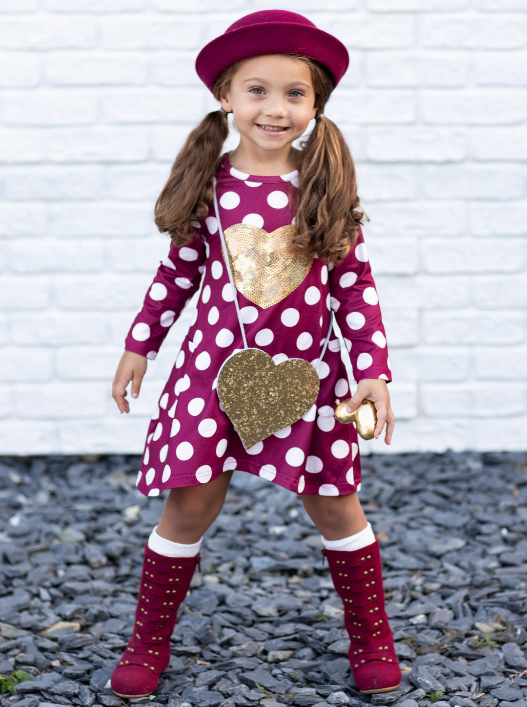 Kids Valentine's Clothes | Sequin Heart Polka Dot Dress & Purse Set