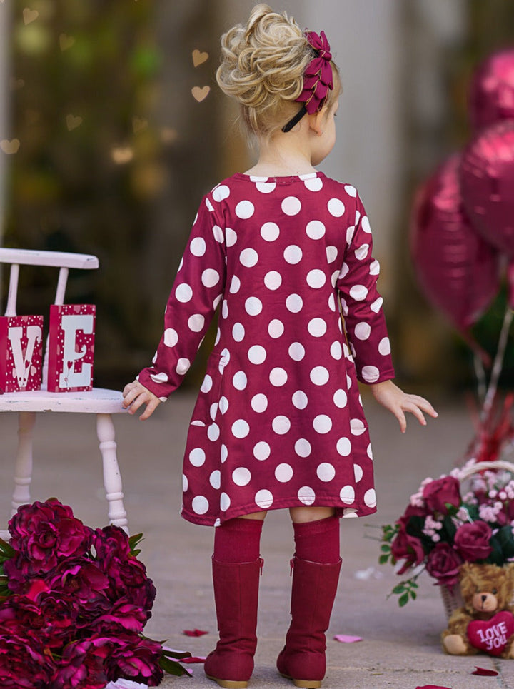 Kids Valentine's Clothes | Sequin Heart Polka Dot Dress & Purse Set