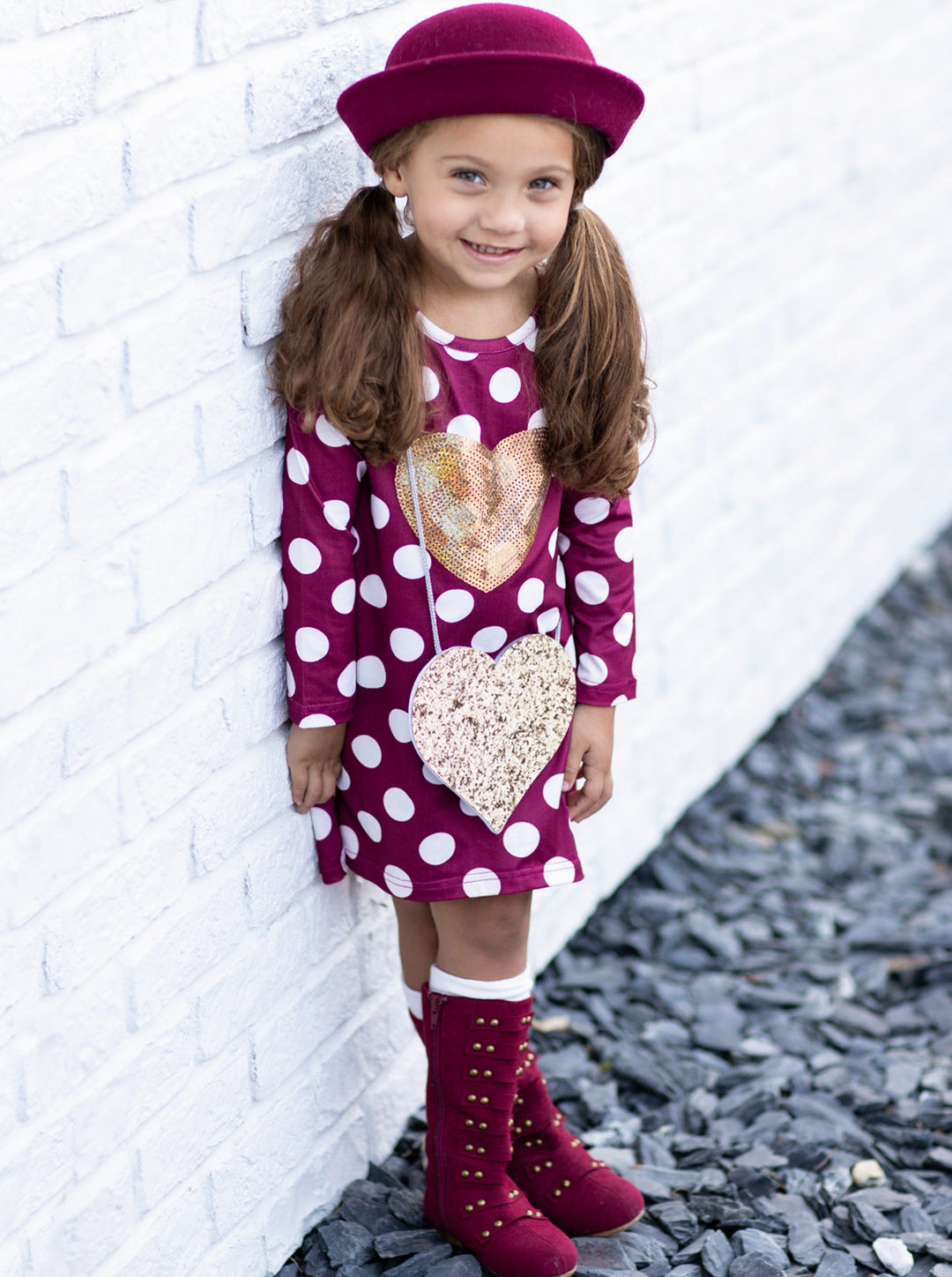 Kids Valentine's Clothes | Sequin Heart Polka Dot Dress & Purse Set