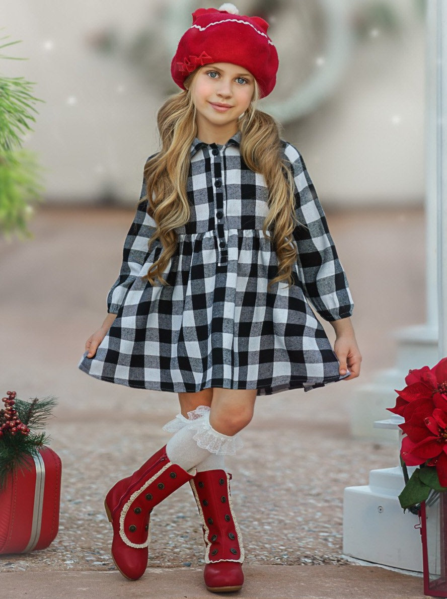 Girls Everyday Fall Dresses | Plaid Collared Dress - Mia Belle Girls