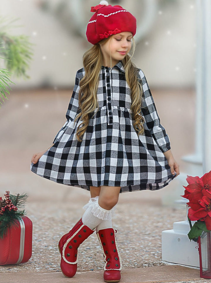 Girls Everyday Fall Dresses | Plaid Collared Dress - Mia Belle Girls