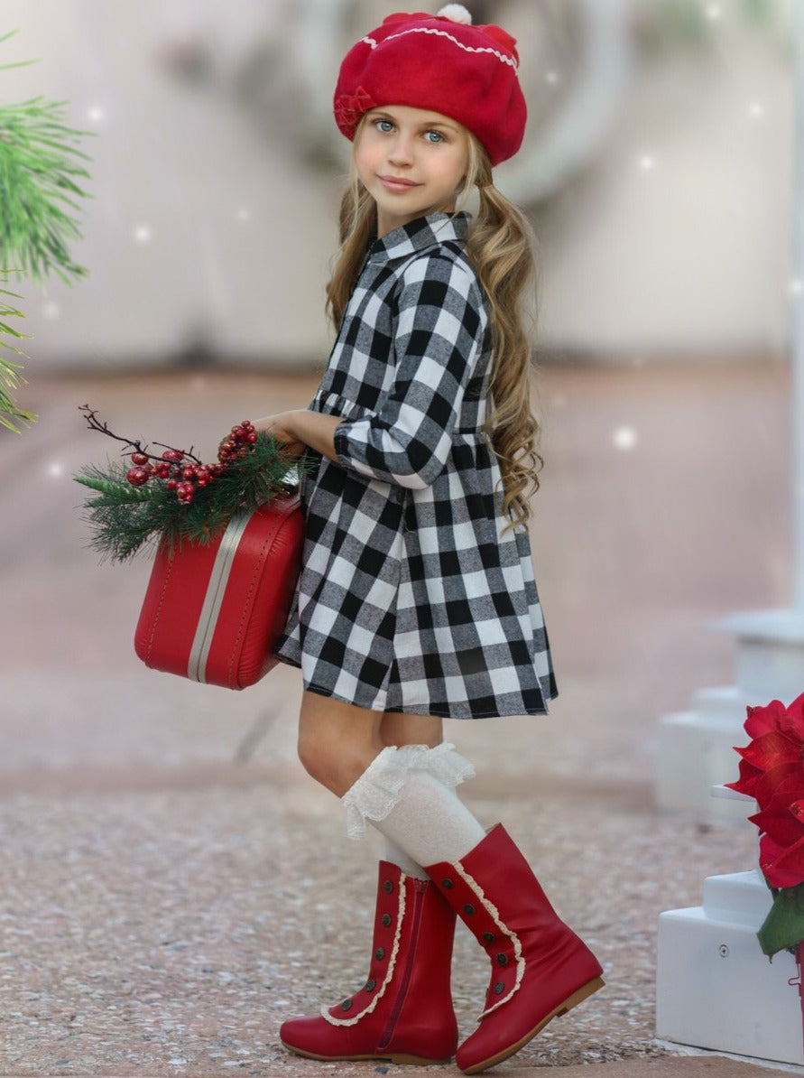 Girls Everyday Fall Dresses | Plaid Collared Dress - Mia Belle Girls