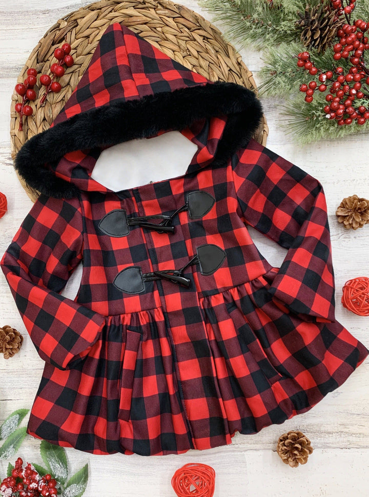 Cute Winter Jackers | Girls Faux Fur Lined Plaid Peplum Hoodie Coat