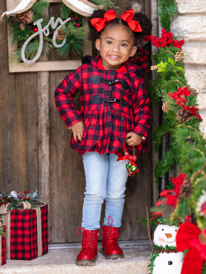 Cute Winter Jackers | Girls Faux Fur Lined Plaid Peplum Hoodie Coat