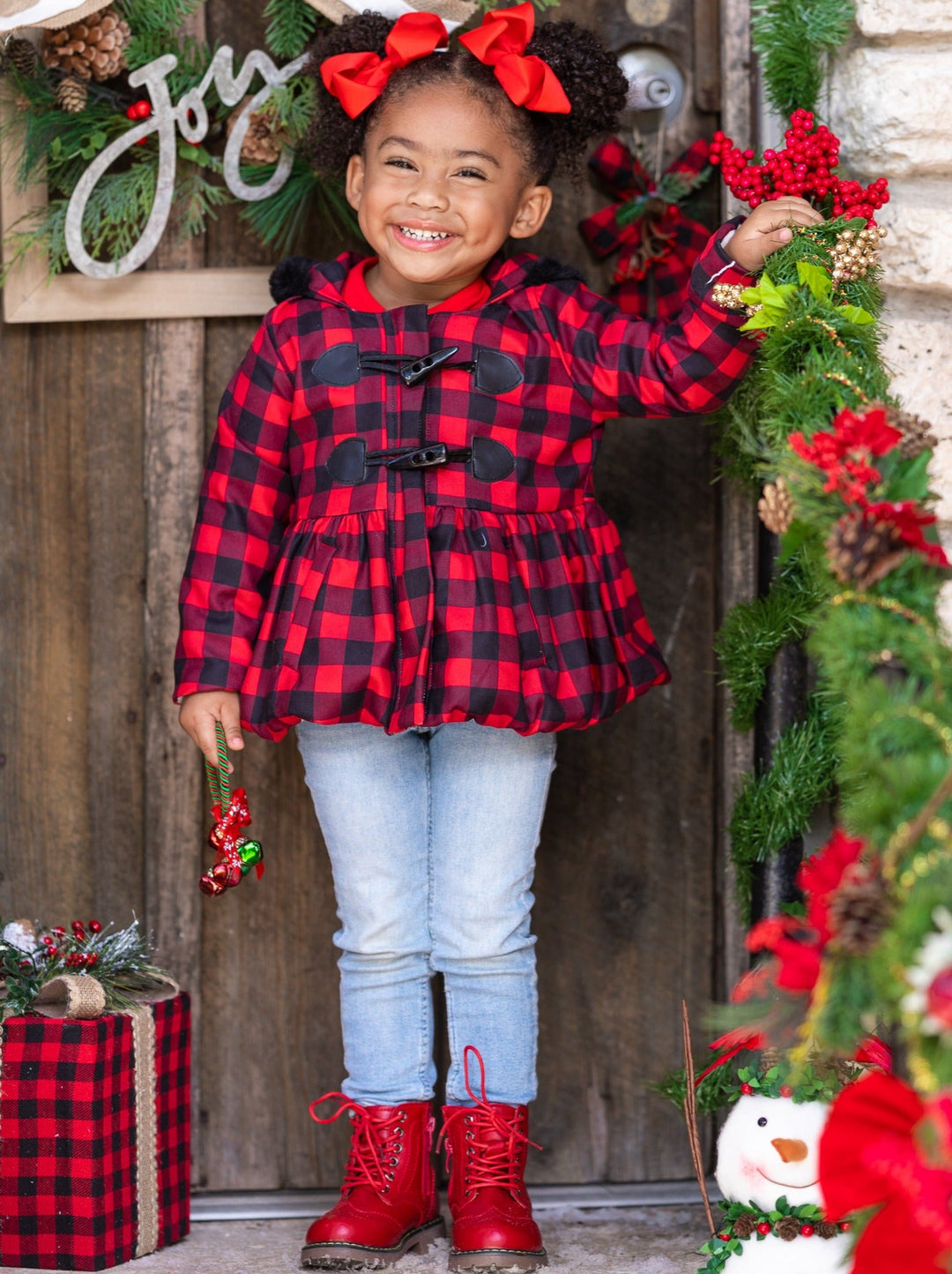 Cute Winter Jackers | Girls Faux Fur Lined Plaid Peplum Hoodie Coat