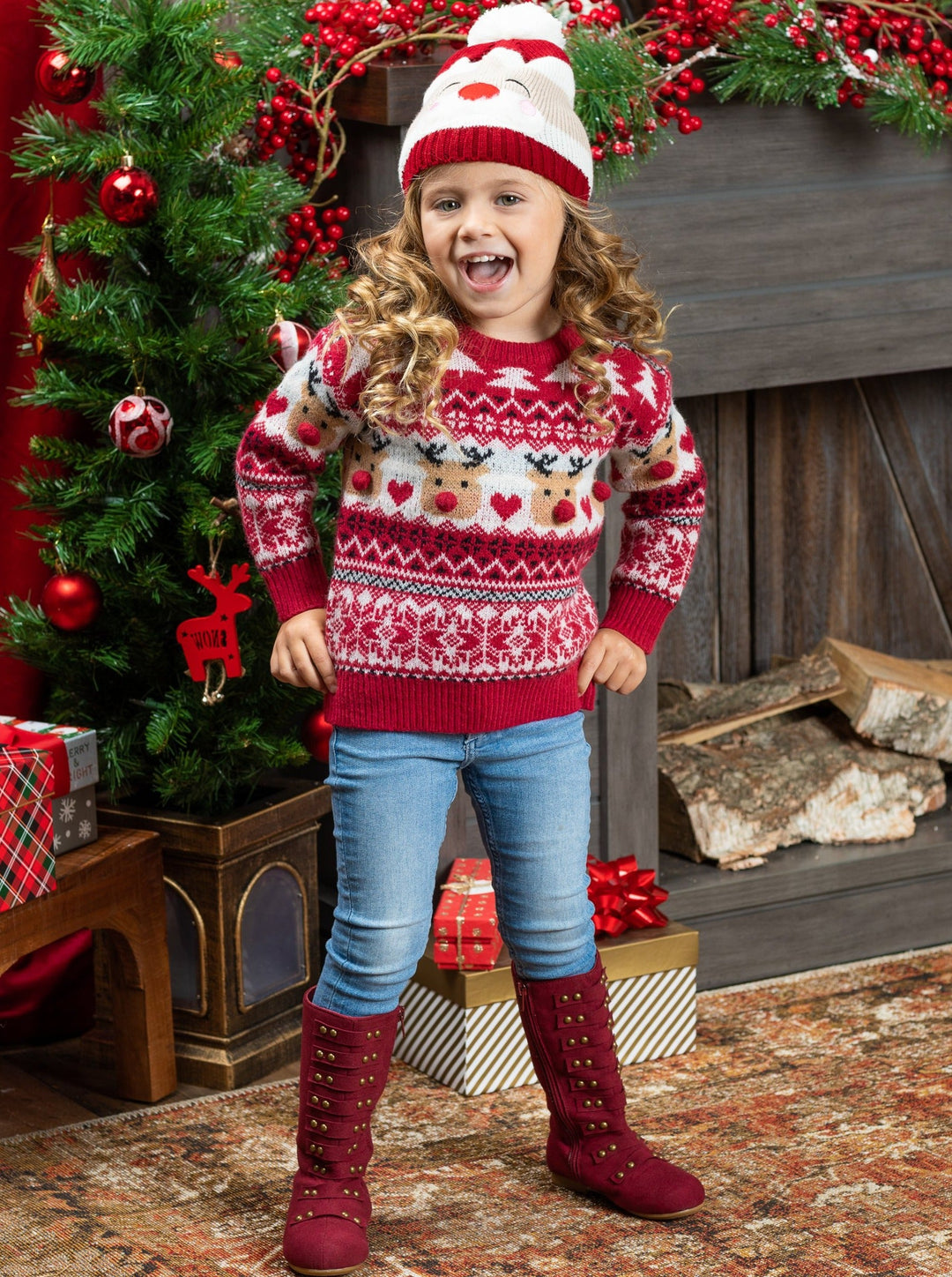 Toddler Winter Sweaters | Cable Knit Reindeer Heart Holiday Sweater