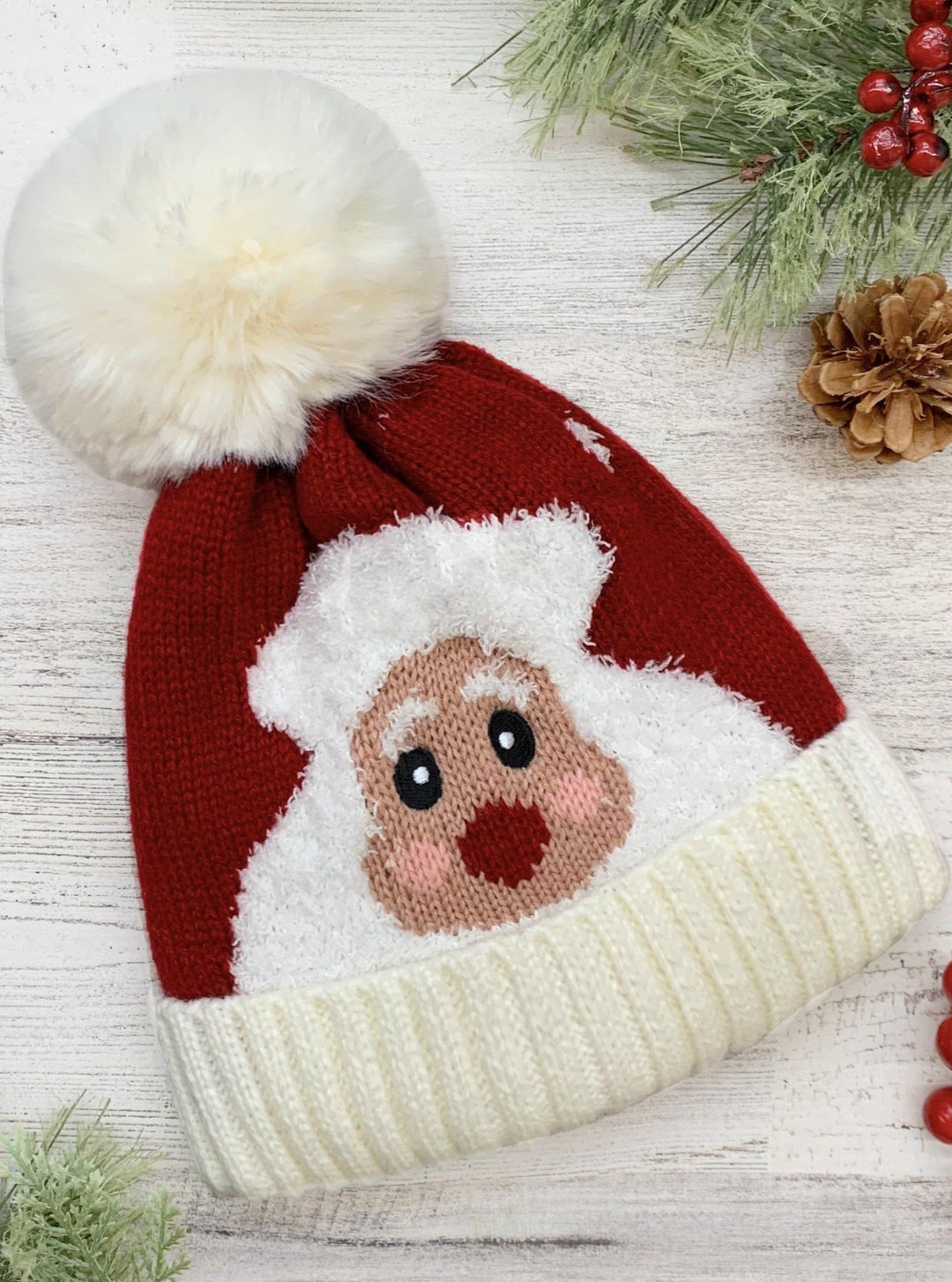 Cute Christmas Accessories | Little Girls Santa Claus Knit Bobble Hat