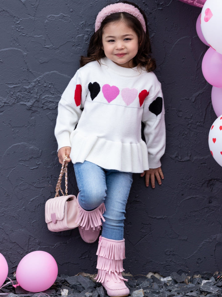 Kids Sweaters | Colored Hearts Peplum Knit Sweater | Mia Belle Girls