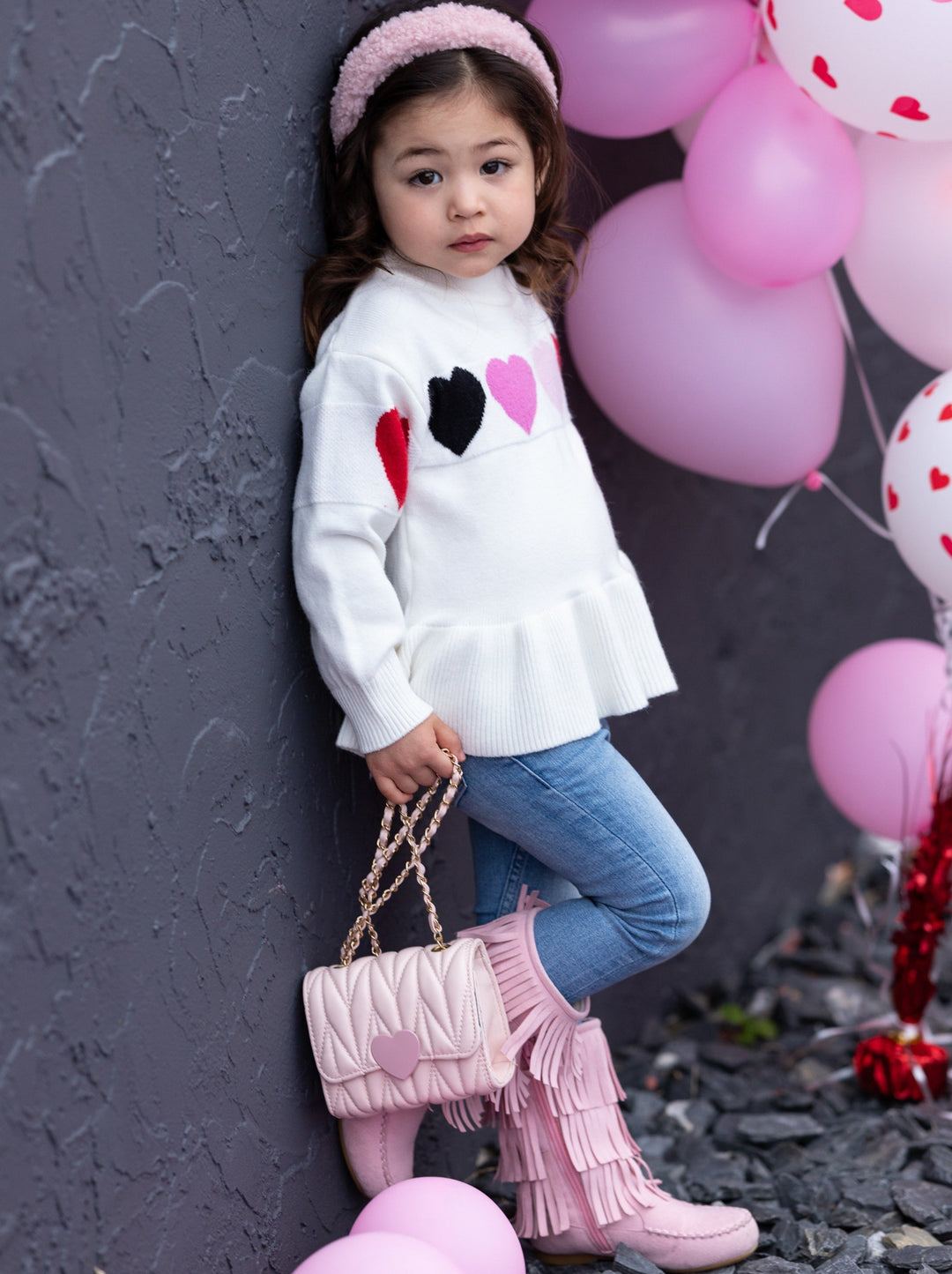 Kids Sweaters | Colored Hearts Peplum Knit Sweater | Mia Belle Girls