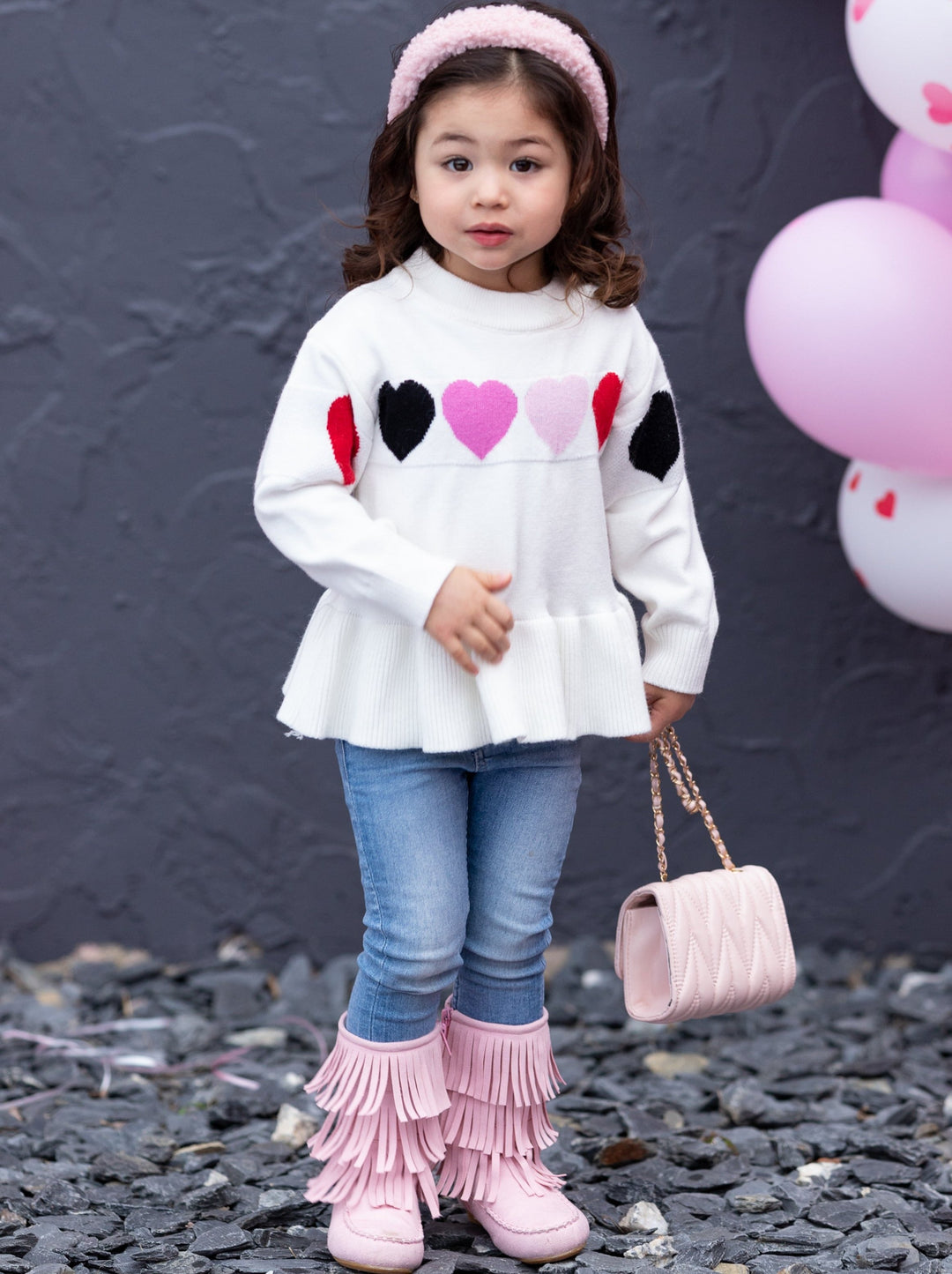 Kids Sweaters | Colored Hearts Peplum Knit Sweater | Mia Belle Girls