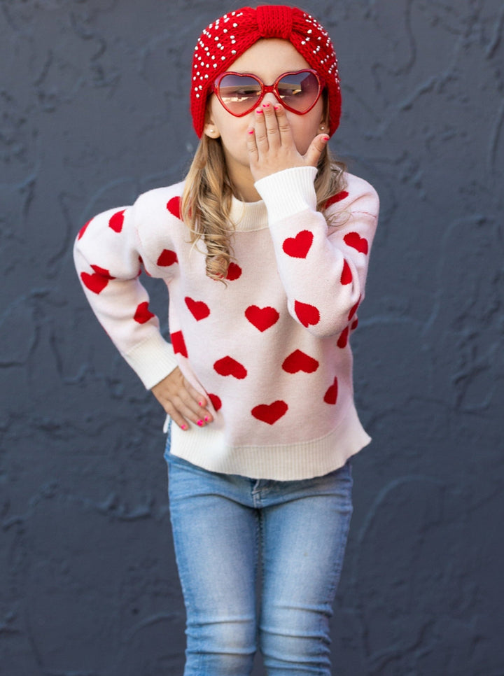 Kids Sweaters & Cardigans | Heart Print Knit Sweater | Mia Belle Girls