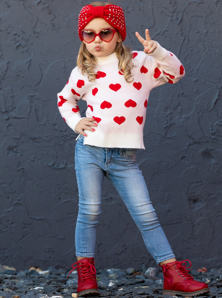 Kids Sweaters & Cardigans | Heart Print Knit Sweater | Mia Belle Girls