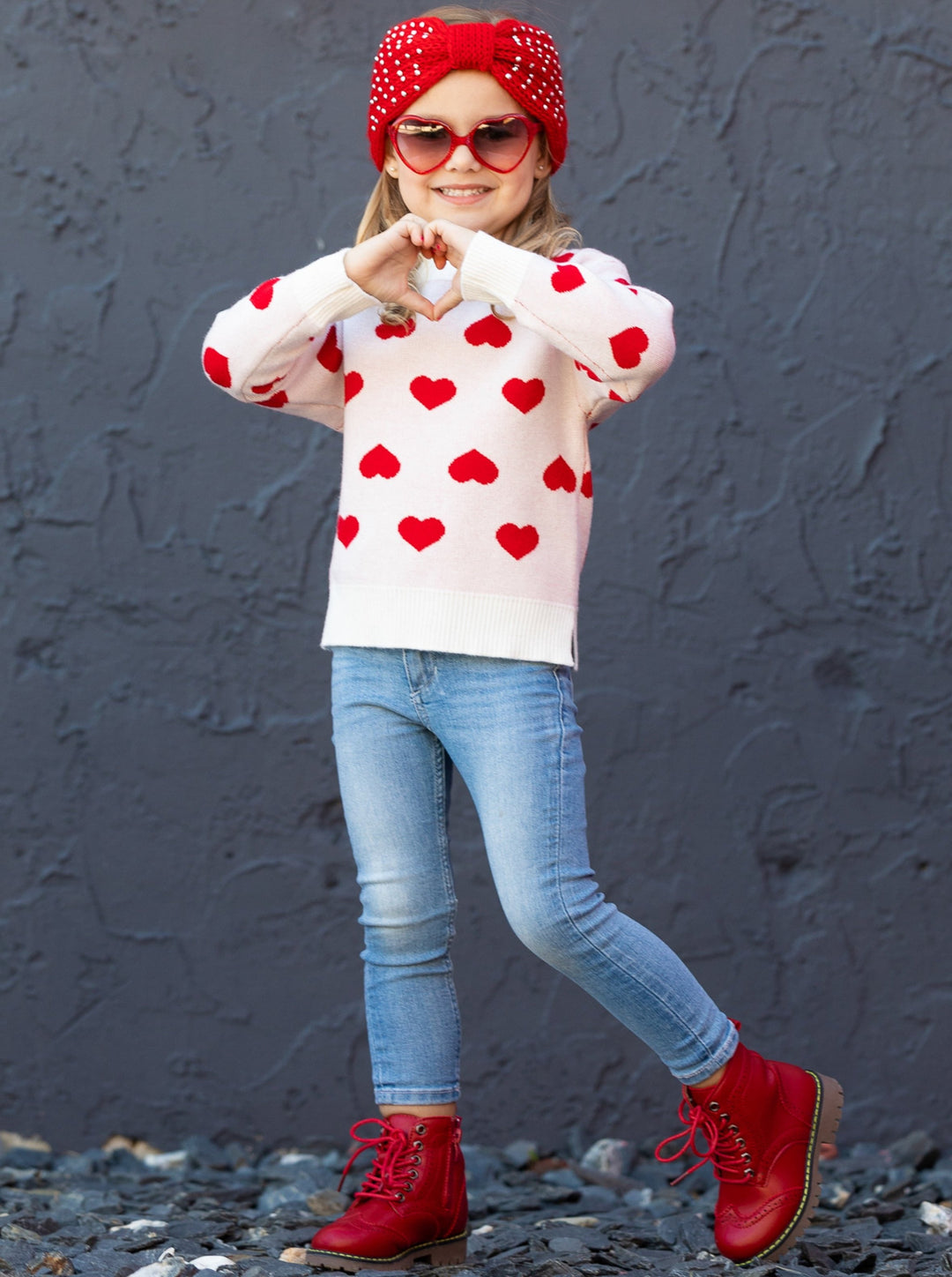 Kids Sweaters & Cardigans | Heart Print Knit Sweater | Mia Belle Girls