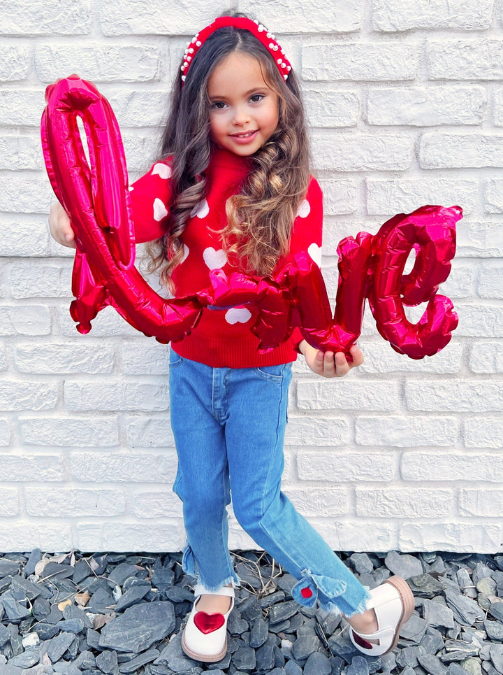 Kids Sweaters & Cardigans | Heart Print Knit Sweater | Mia Belle Girls