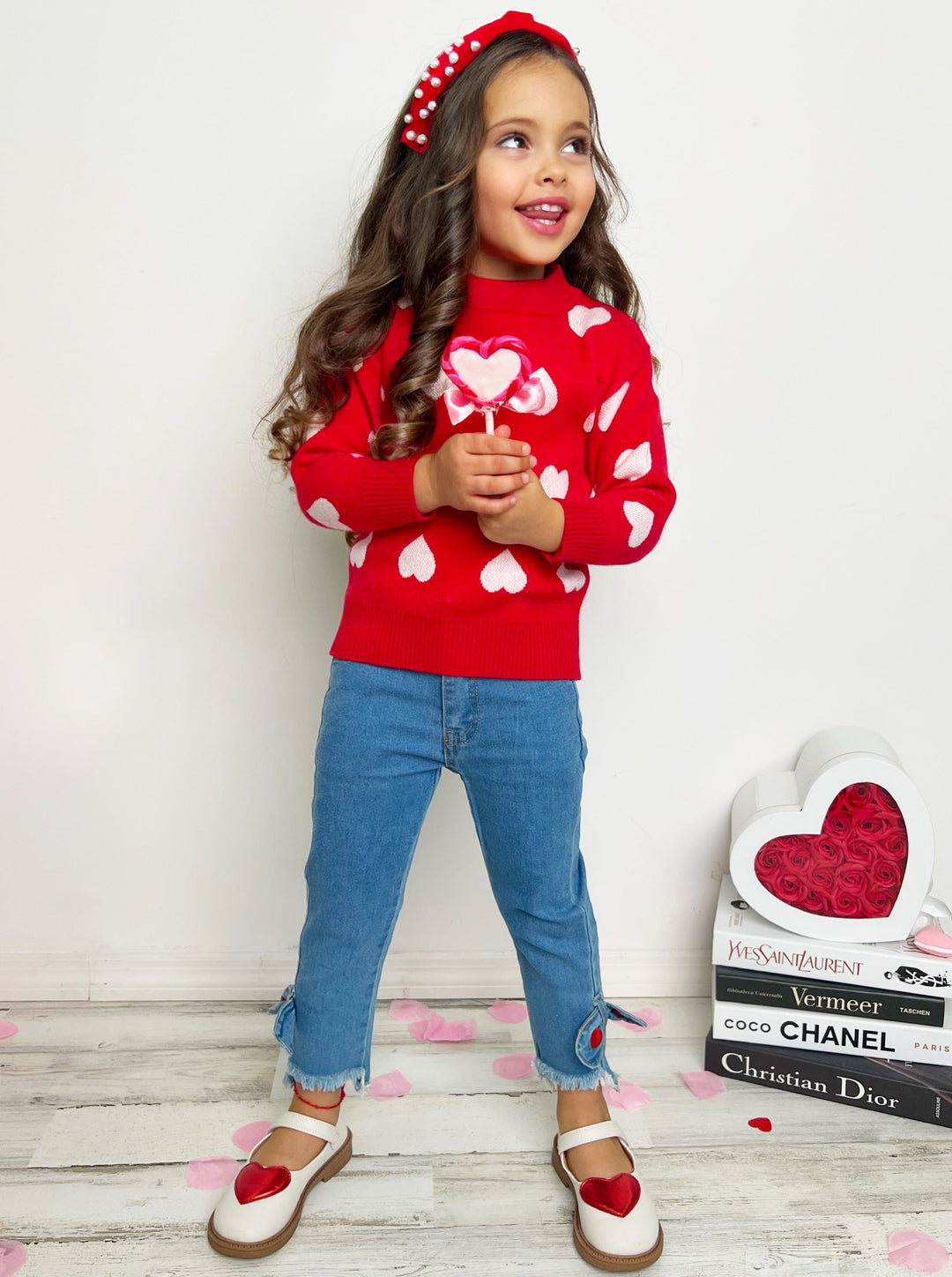 Kids Sweaters & Cardigans | Heart Print Knit Sweater | Mia Belle Girls