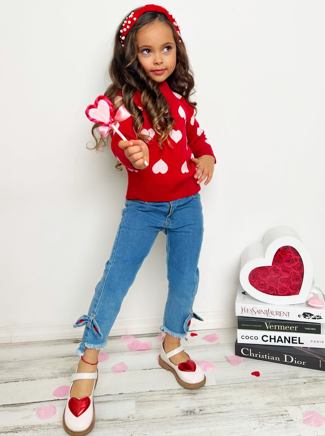 Kids Sweaters & Cardigans | Heart Print Knit Sweater | Mia Belle Girls