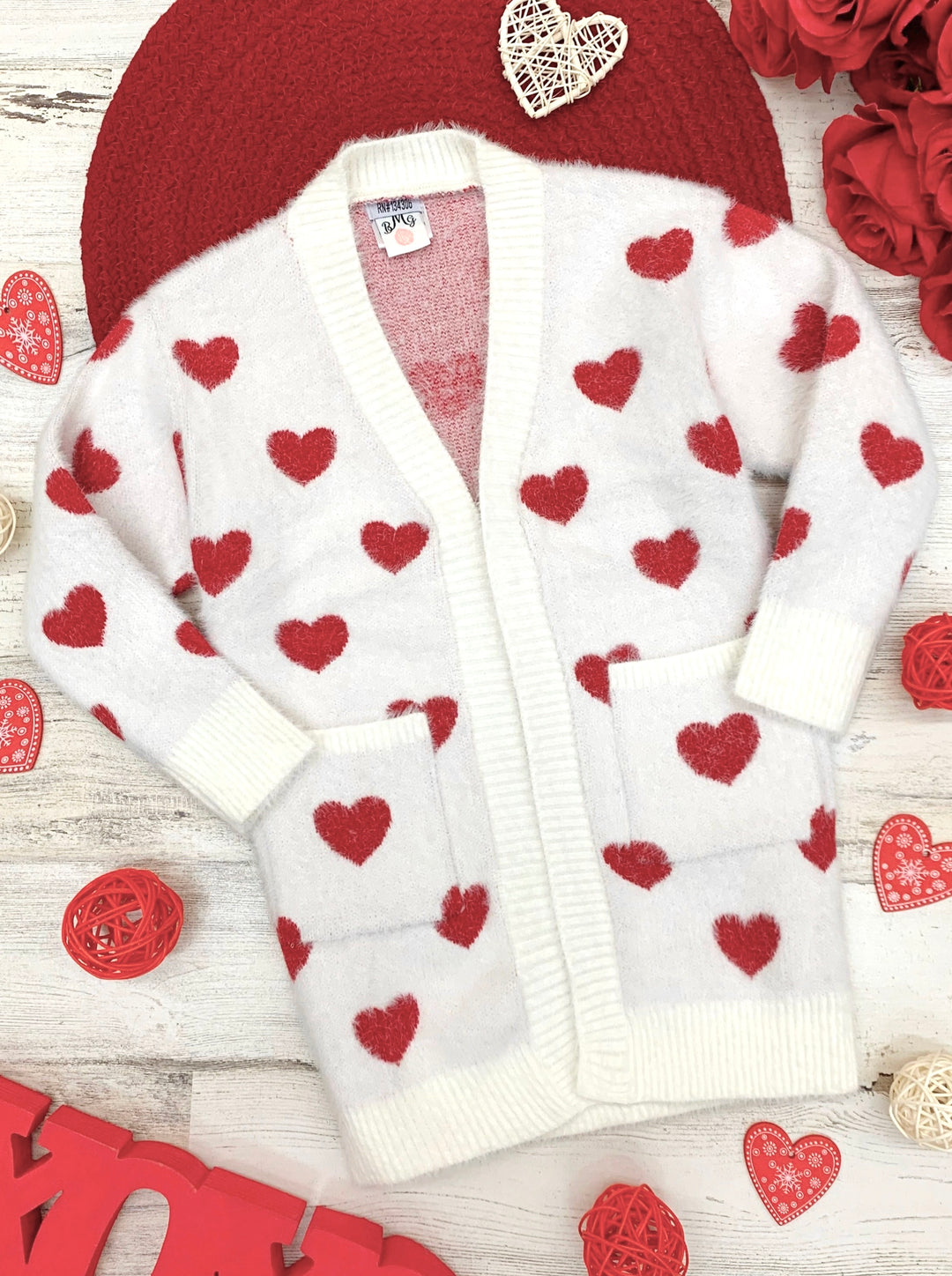 Übergroße Strickjacke „Mommy and Me I Love You Lots“ mit Herzmotiv