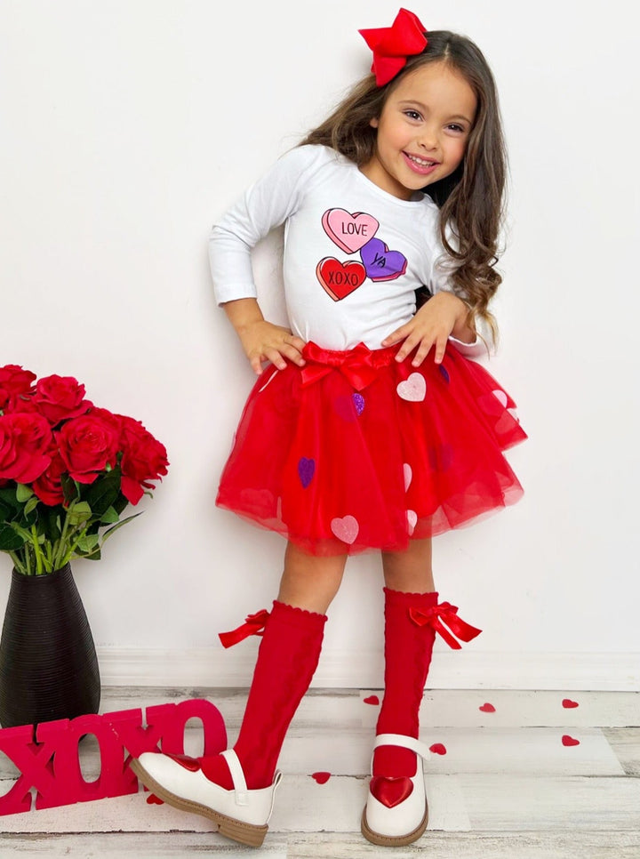 Kids Valentine's Clothes | Girls Love Ya Sparkle Heart Tutu Skirt Set