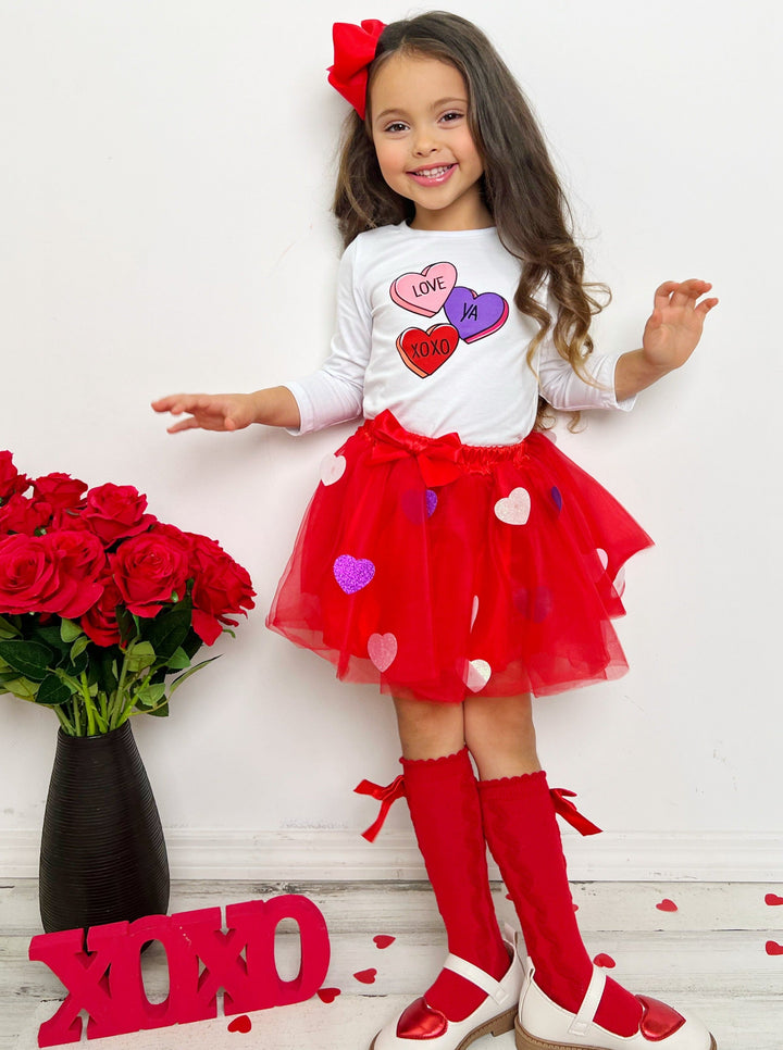 Kids Valentine's Clothes | Girls Love Ya Sparkle Heart Tutu Skirt Set