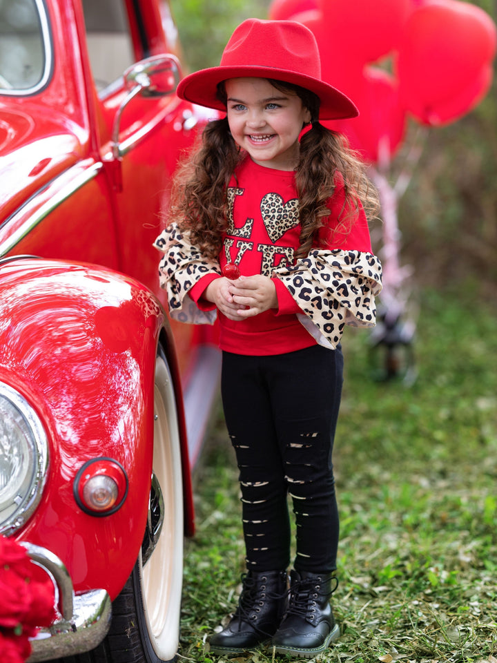 Toddler Valentine's Clothes | Leopard Love Top & Ripped Leggings Set