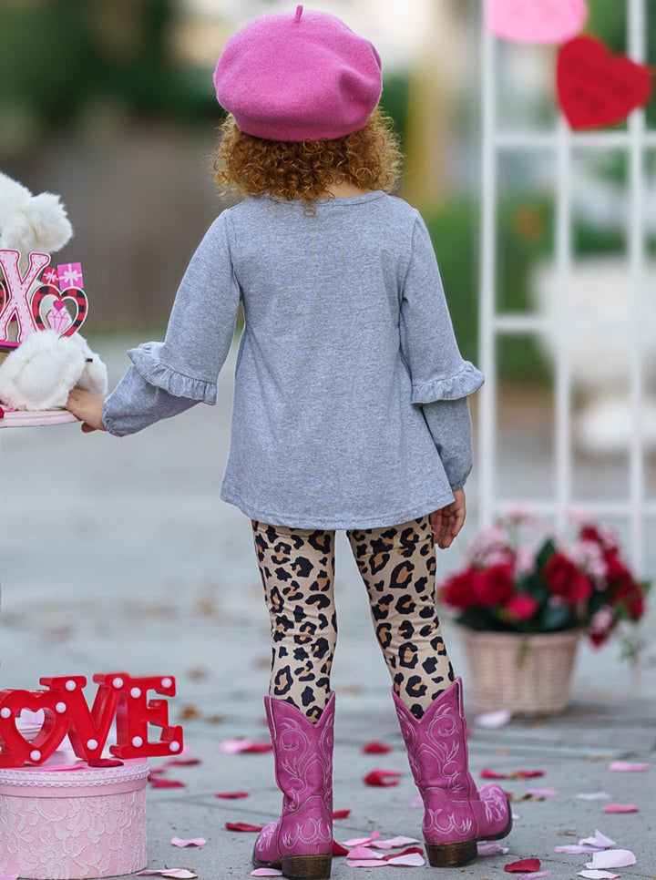 Kids Valentine's Clothes | XOXO Long Sleeve Top & Leopard Legging Set