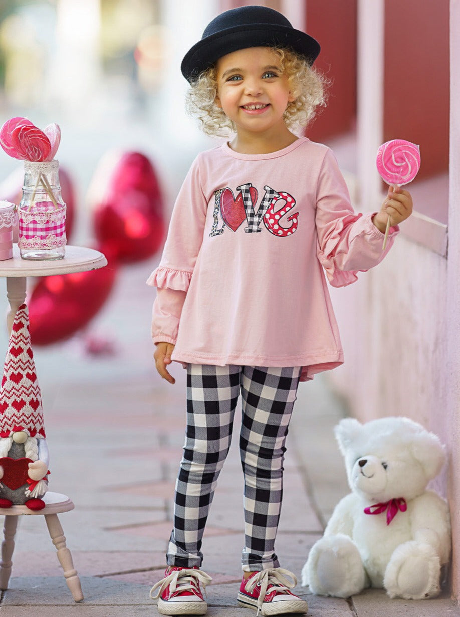 Toddler Valentine's Clothes | Girls Love Tunic & Plaid Legging Set