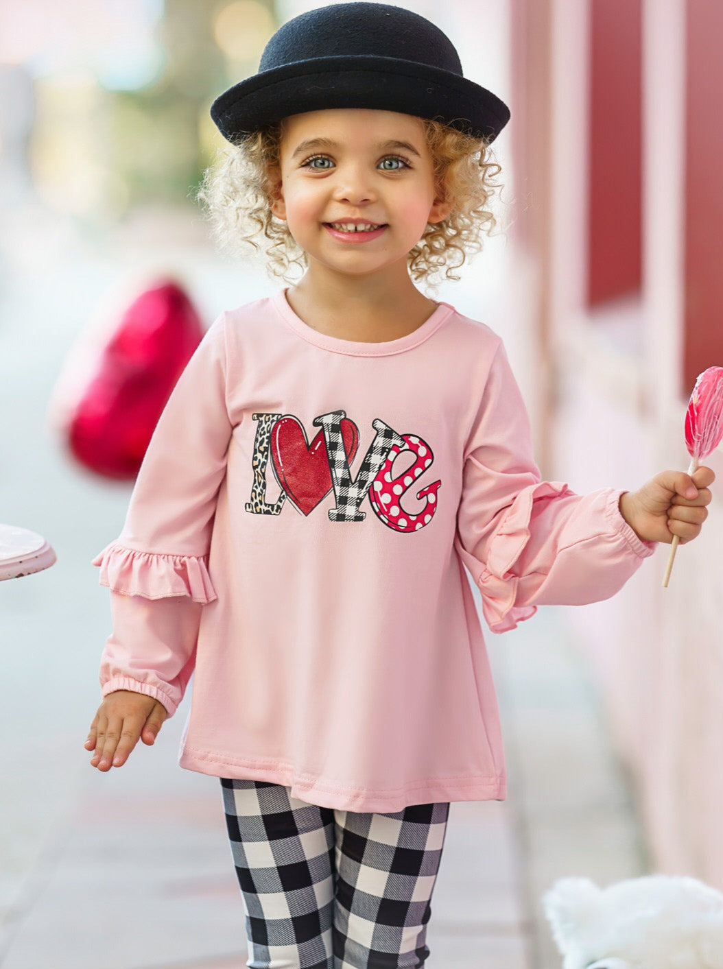 Toddler Valentine's Clothes | Girls Love Tunic & Plaid Legging Set