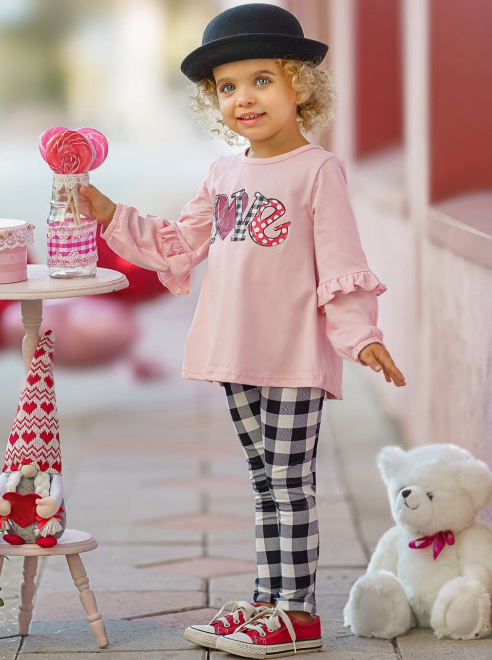 Toddler Valentine's Clothes | Girls Love Tunic & Plaid Legging Set