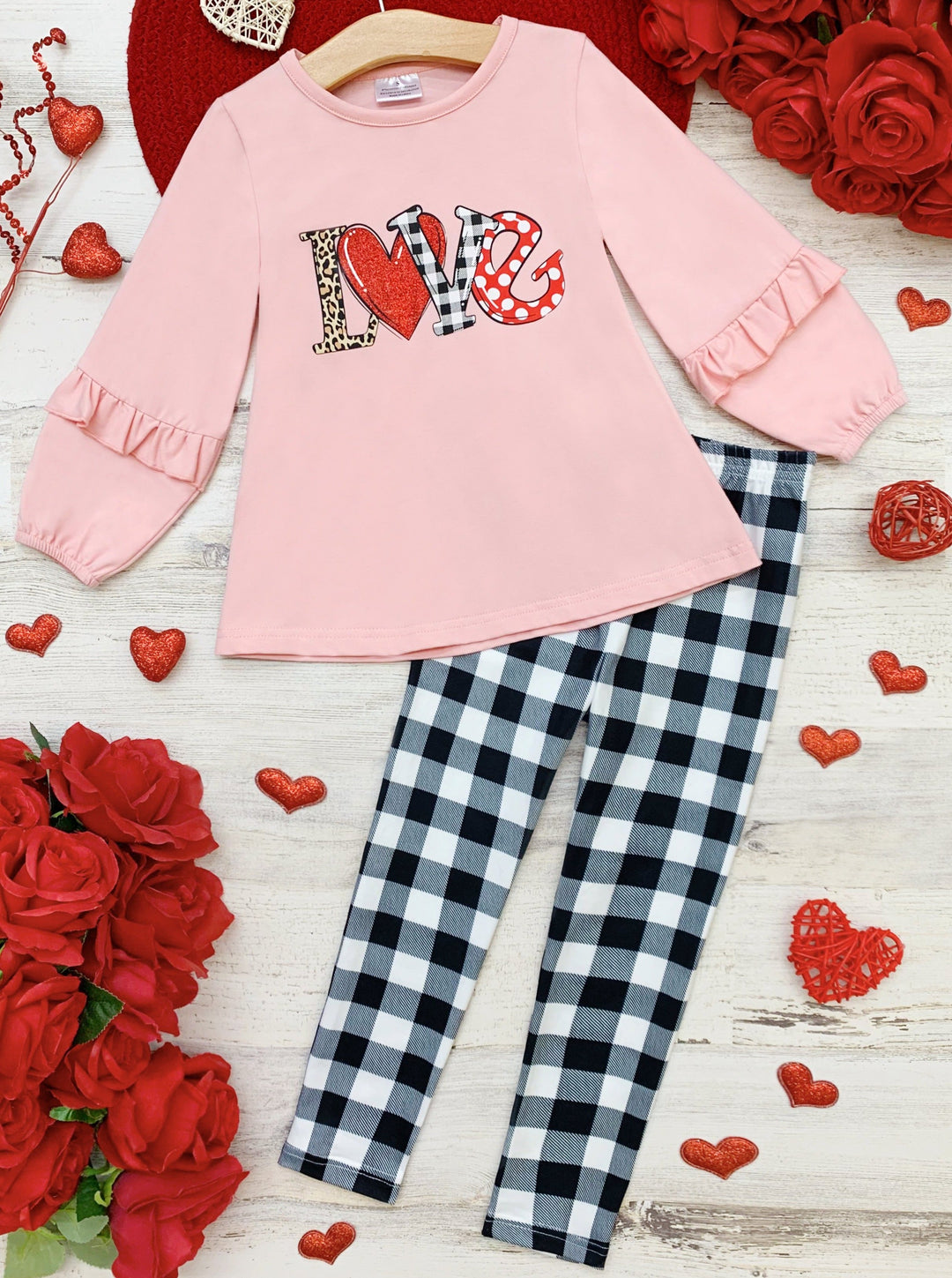 Toddler Valentine's Clothes | Girls Love Tunic & Plaid Legging Set