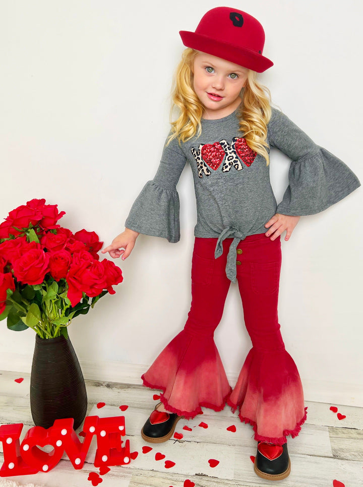 Kids Valentine's Clothes | XOXO Knot Hem Top Bell Bottom Jeans Set