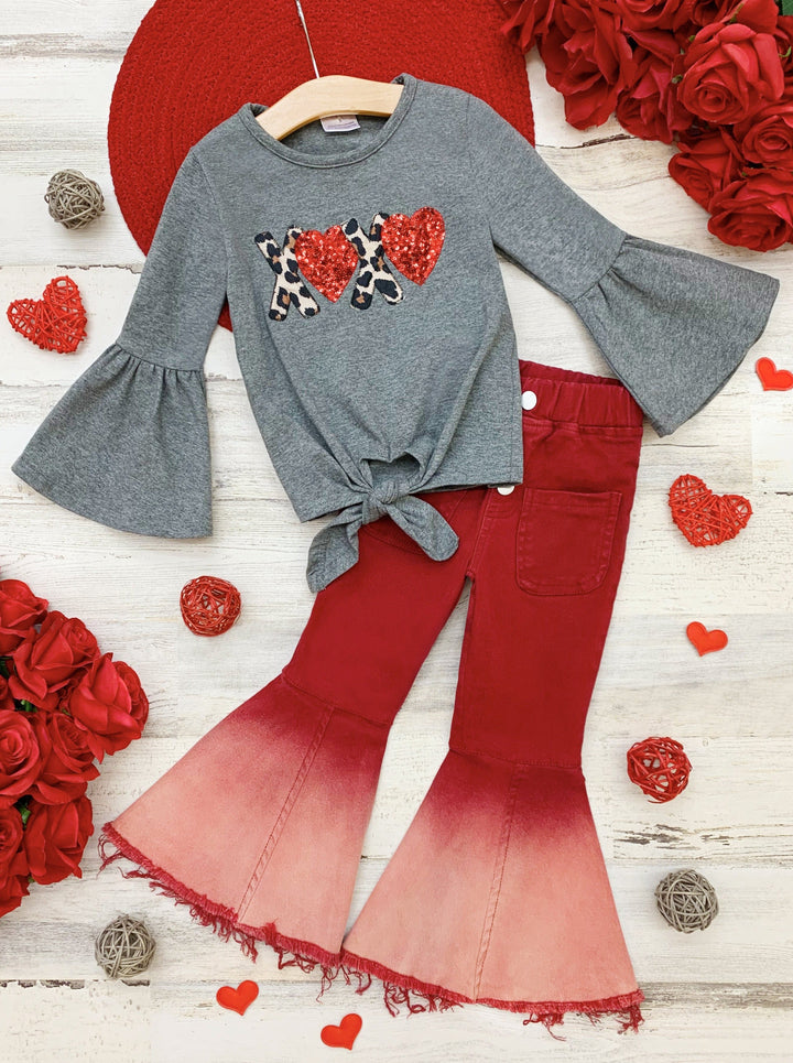 Kids Valentine's Clothes | XOXO Knot Hem Top Bell Bottom Jeans Set