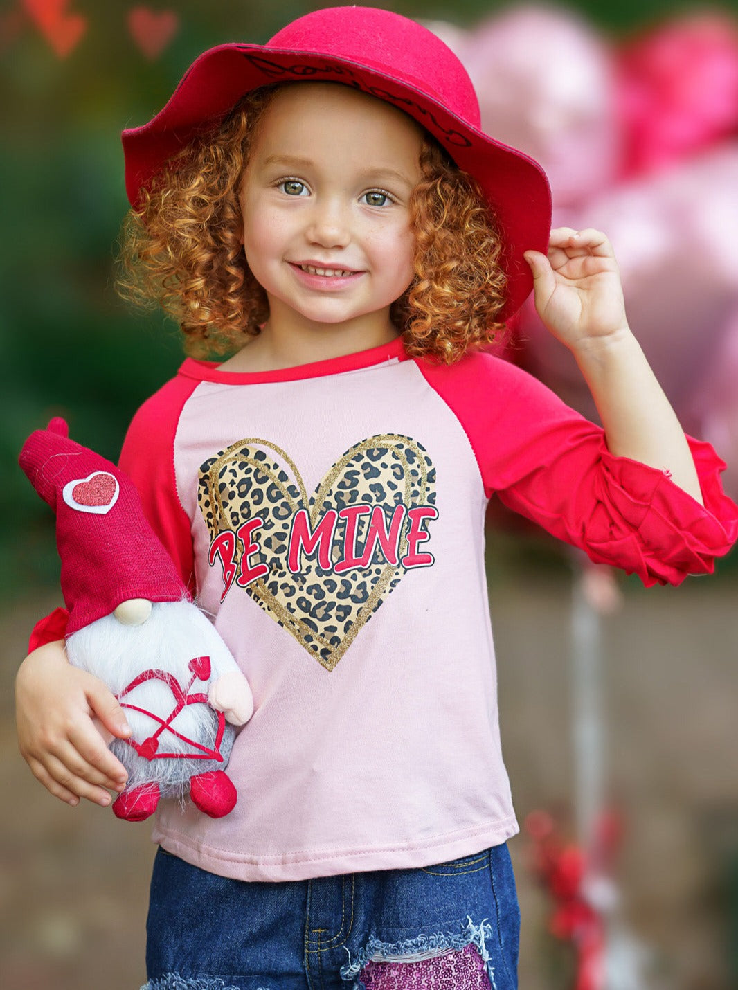 Kids Valentine's Clothes | Ruffle Raglan Top & Sequin Patched Jeans Set