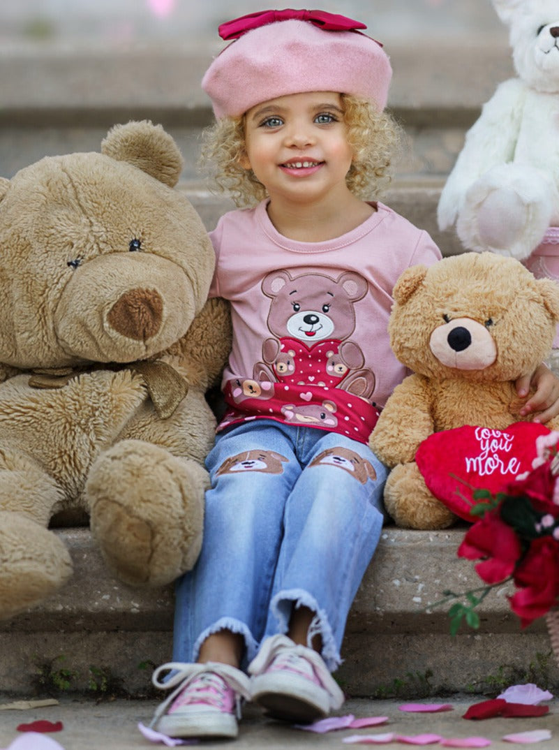 Toddler Valentine's Clothes | Girls Teddy Bear Tunic & Jeans Set