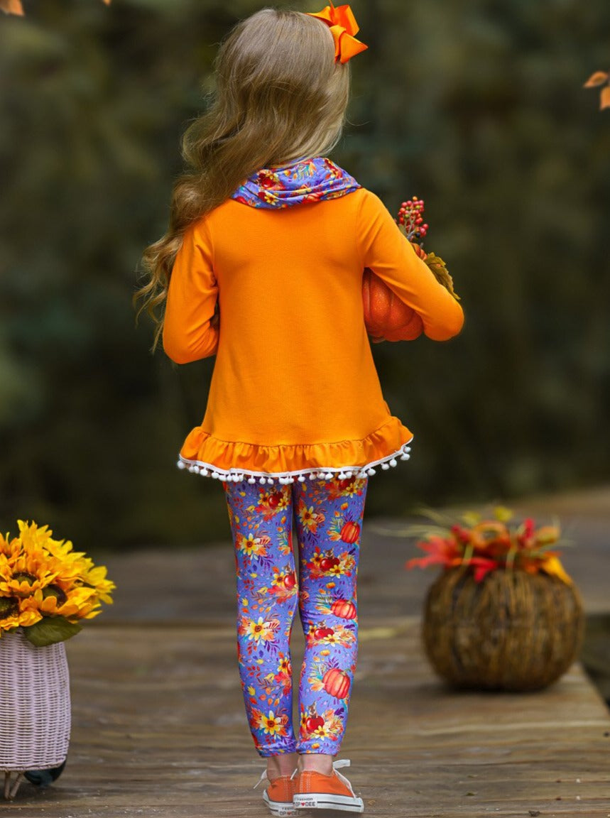 Cute Outfits For Girls | Fall Pumpkin Tunic, Legging & Scarf Set