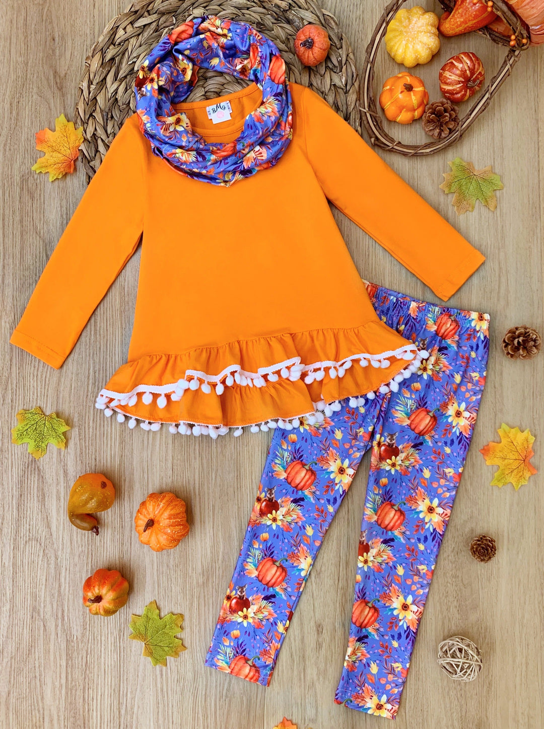 Cute Outfits For Girls | Fall Pumpkin Tunic, Legging & Scarf Set