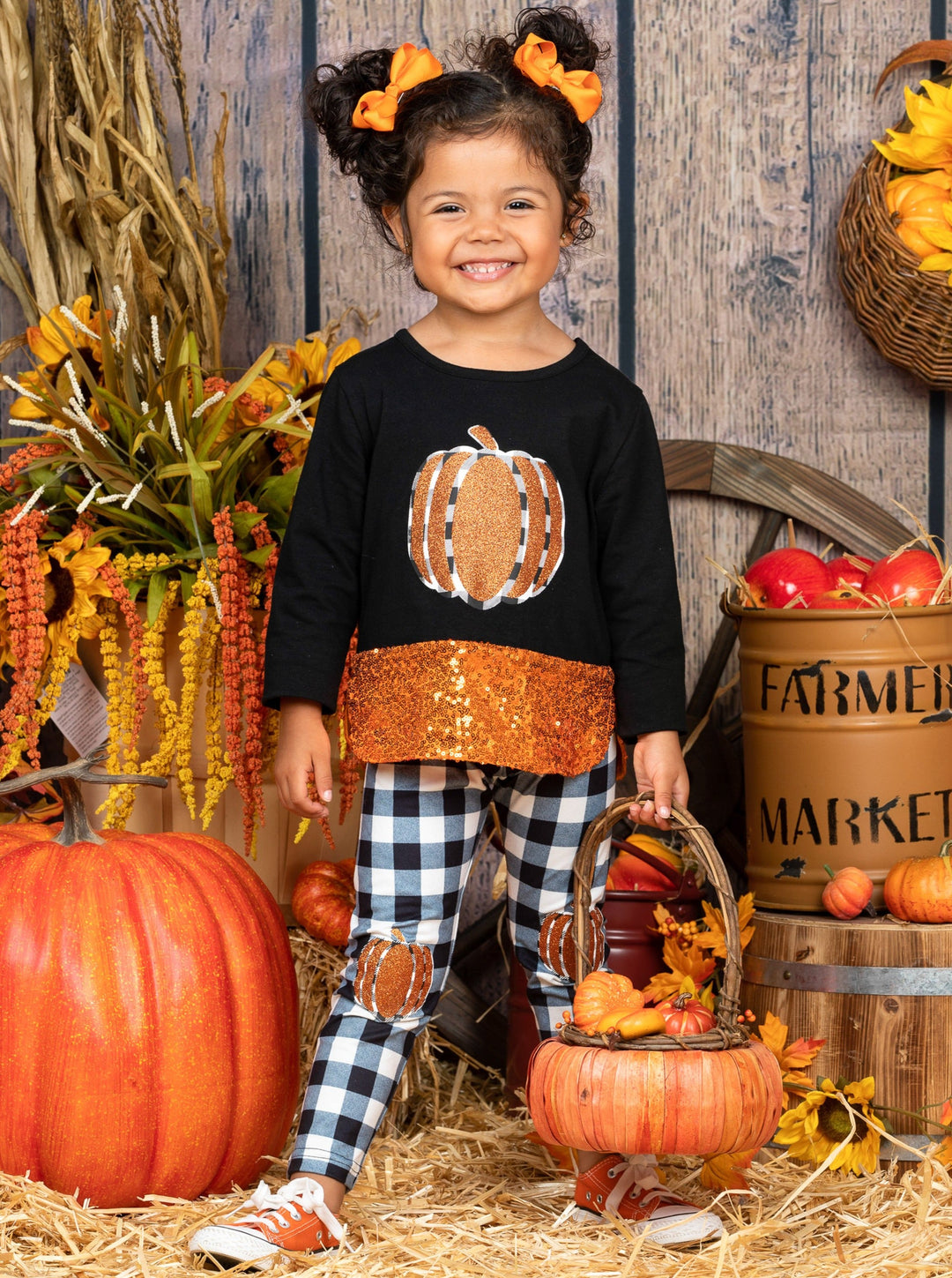 Girls Sequin Pumpkin Tunic & Patched Legging Set - Mia Belle Girls