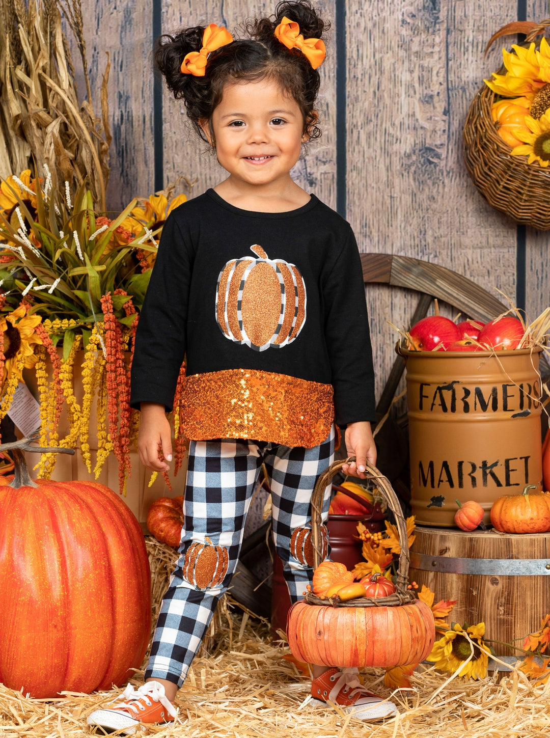 Girls Sequin Pumpkin Tunic & Patched Legging Set - Mia Belle Girls