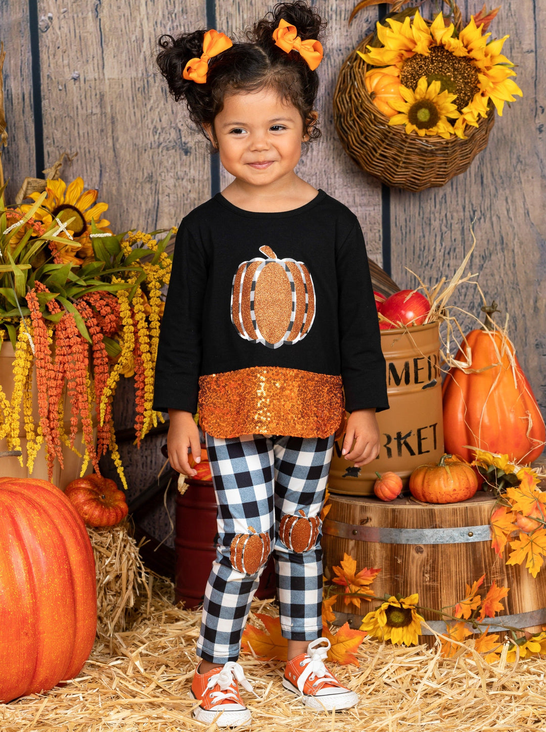 Girls Sequin Pumpkin Tunic & Patched Legging Set - Mia Belle Girls