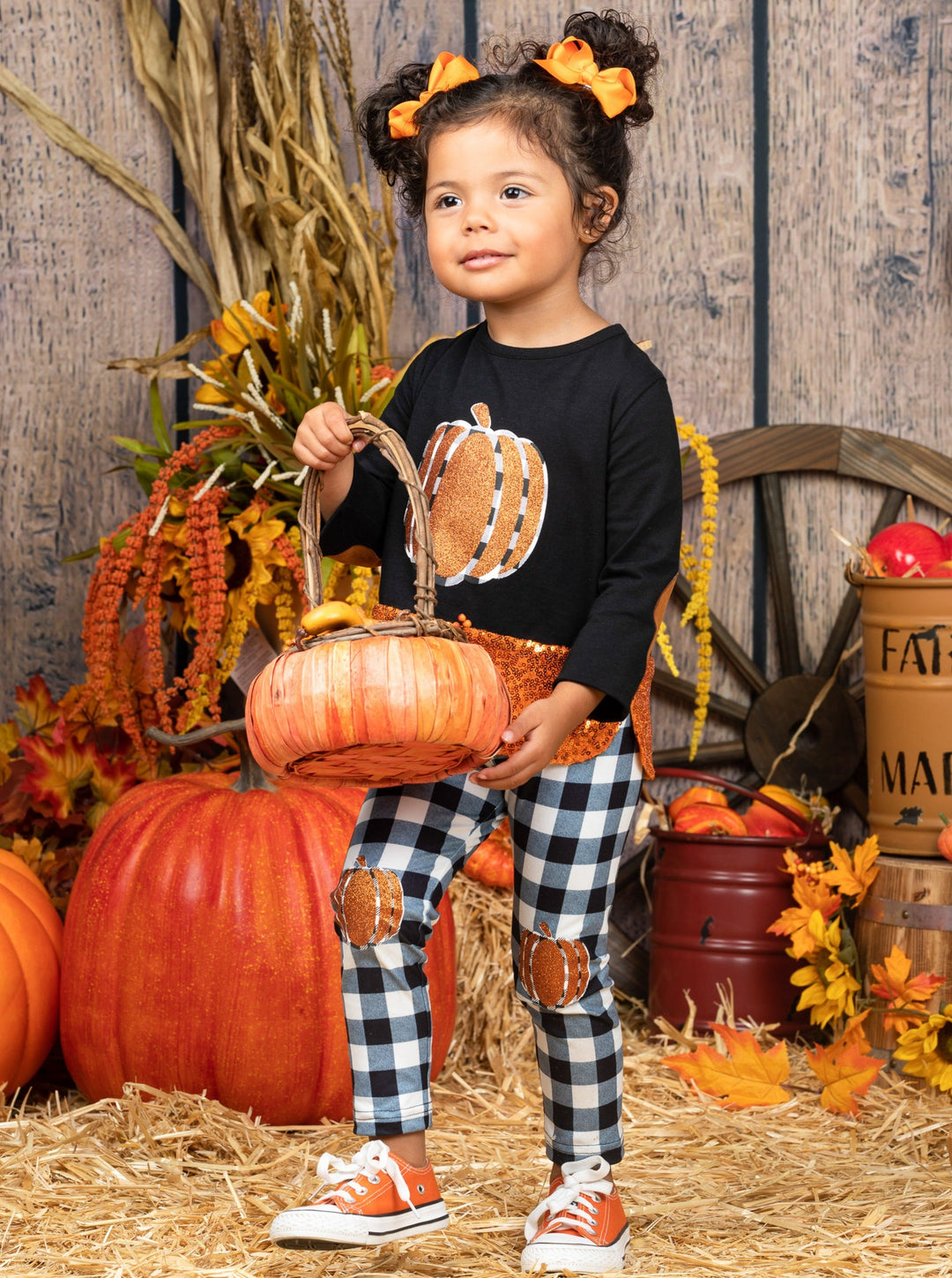 Girls Sequin Pumpkin Tunic & Patched Legging Set - Mia Belle Girls